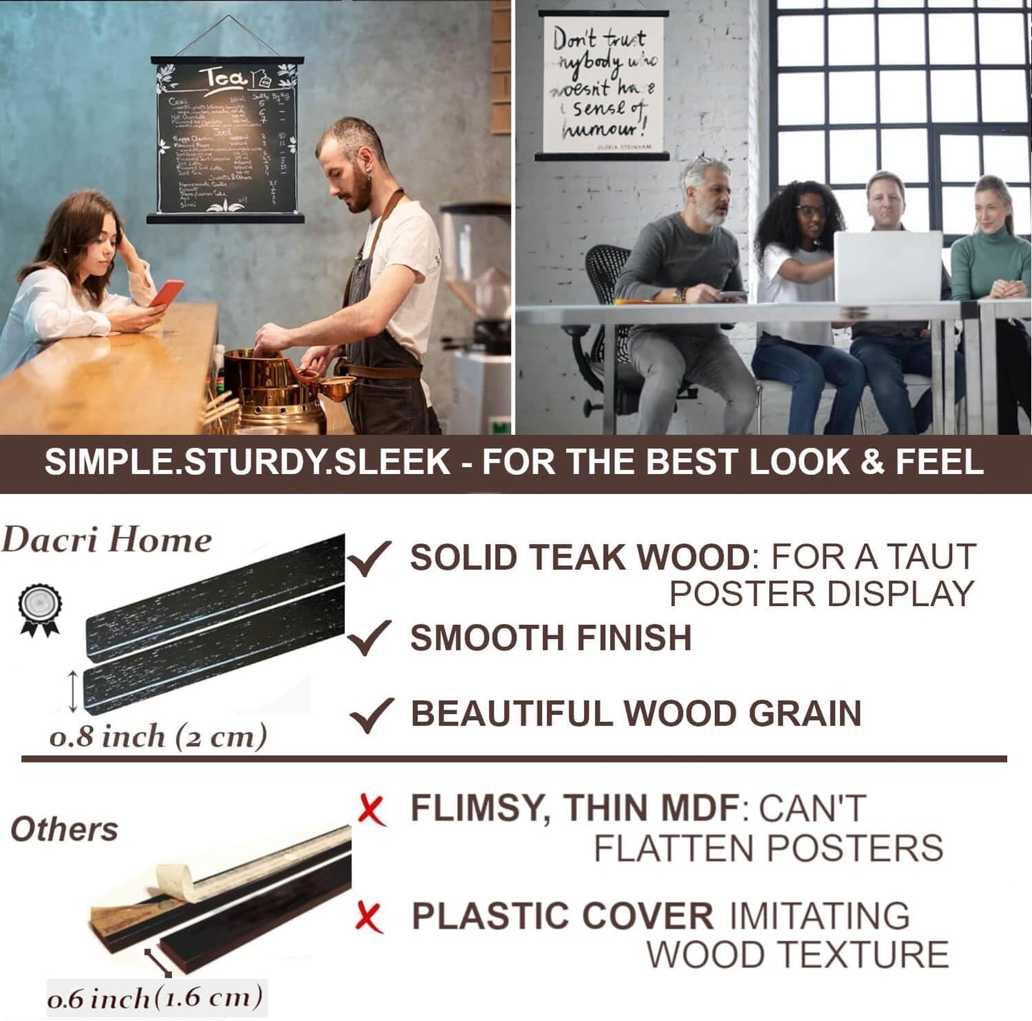 DACRI HOME 52" Magnetic Poster Hanger Frame - Sturdy Teak Wood Poster Frame 52x20 52x32 52x36, Strong Magnets for Easy Hanging Map Picture Canvas Print Scroll Wall Art (52 Inch, Black)
