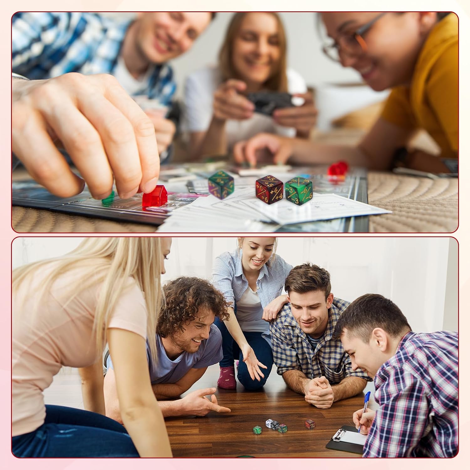 uxcell 24Pcs Magic Dice Counters, Acrylic D6 Life Token Dice Set with Pouch for Standard Cards Gaming Accessories, Red & Black
