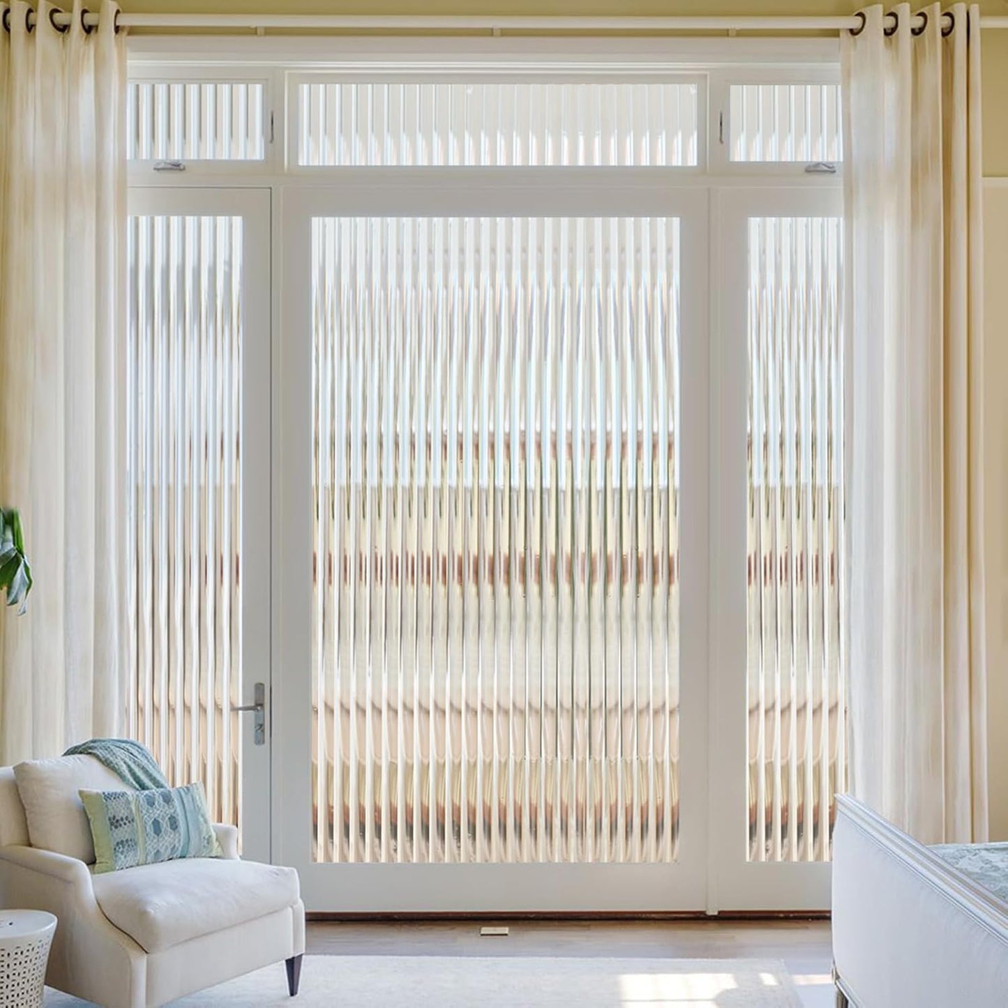 Window Privacy Film, Frosted Reeded Glass Cling, 3D Decorative Coverings with UV Blocking, Adhesive Stickers for Bathroom Doors Cabinet