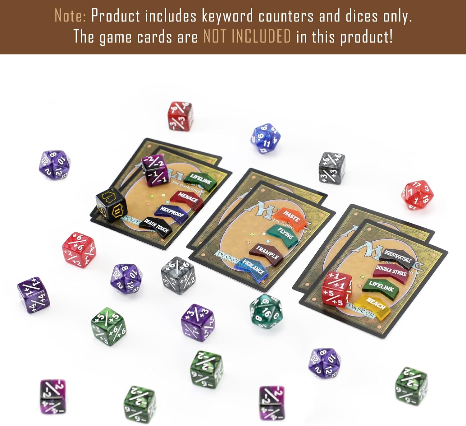 130PCS MTG Keyword Counters Tokens & MTG Life Counter Dice Set for Magic Card Accessories, Compatible with MTG CCG Card Gaming Accessories