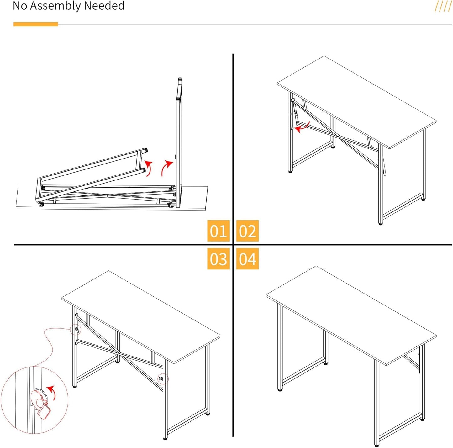 Folding Computer Desk 47 inch Writing Gaming Computer Camping Table, No Assembly Required Home Office Desk, Grey