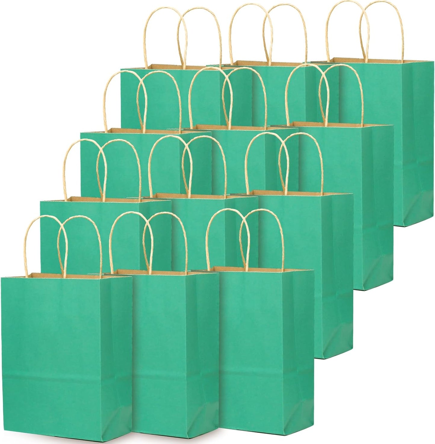 qiqee 60 pcs Kraft Bags with Handles 7.6"x4.75"x10.5" Medium Gift Paper Bag Mint Green Solid Color Bags