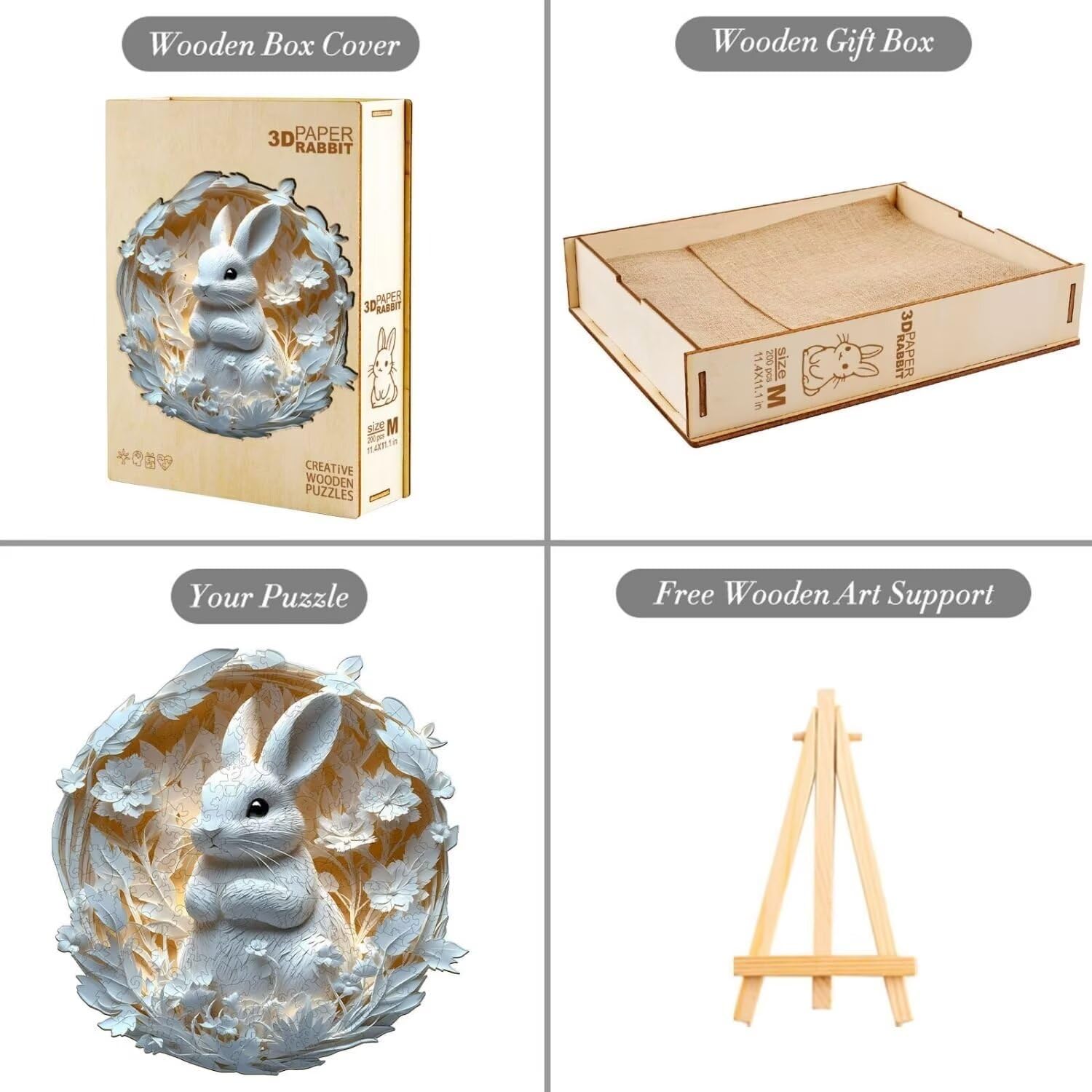 Wooden Puzzles Adults, 3D Paper Rabbit Wooden Puzzles 100 Pieces, Unique Animal Shaped Wood Challenging Jigsaw Puzzles Gifts for Adults, 8.5x8.3in