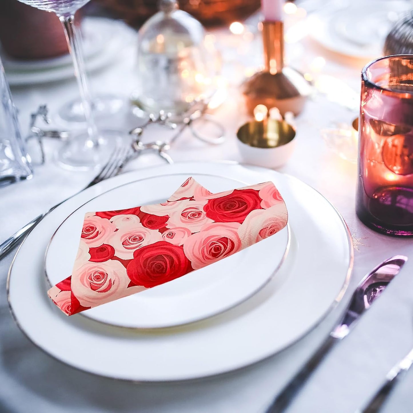 Paper Napkins 80 Pack 2 Ply Floral Beverage Luncheon Dinner Paper Napkins Rose Flower Print Disposable Napkins for Wedding Anniversary Celebrations, 6.5X6.5 Inches Folded