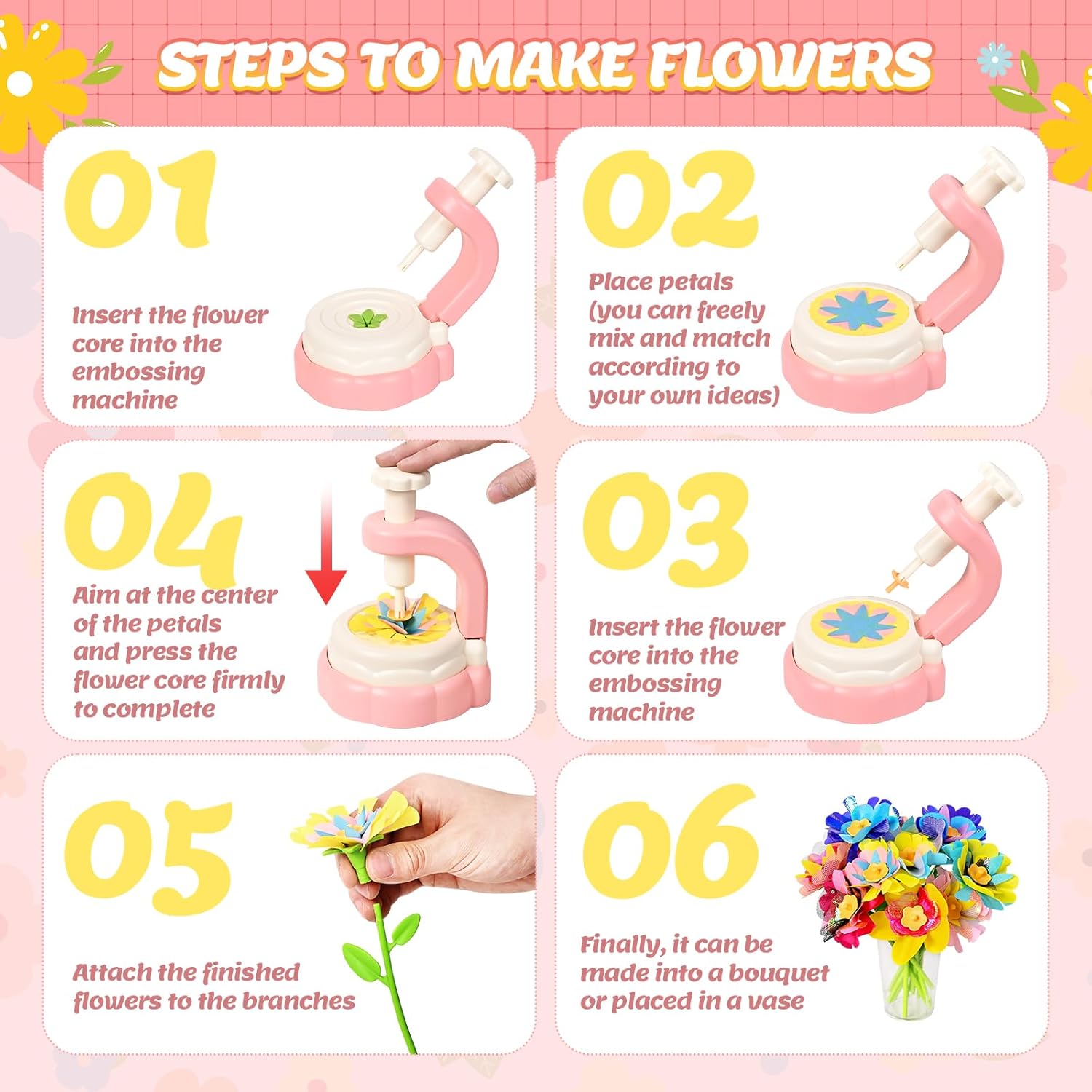 Fabric Flower Bouquets Toys - Arts & Crafts for Kids,Educational Toys for 4 5 6+ Year Old Girls,DIY Toddler Craft Kits for Girls Ages 4-6,Build Your Flower Bouquet, Ideas Birthday Gifts for Girl