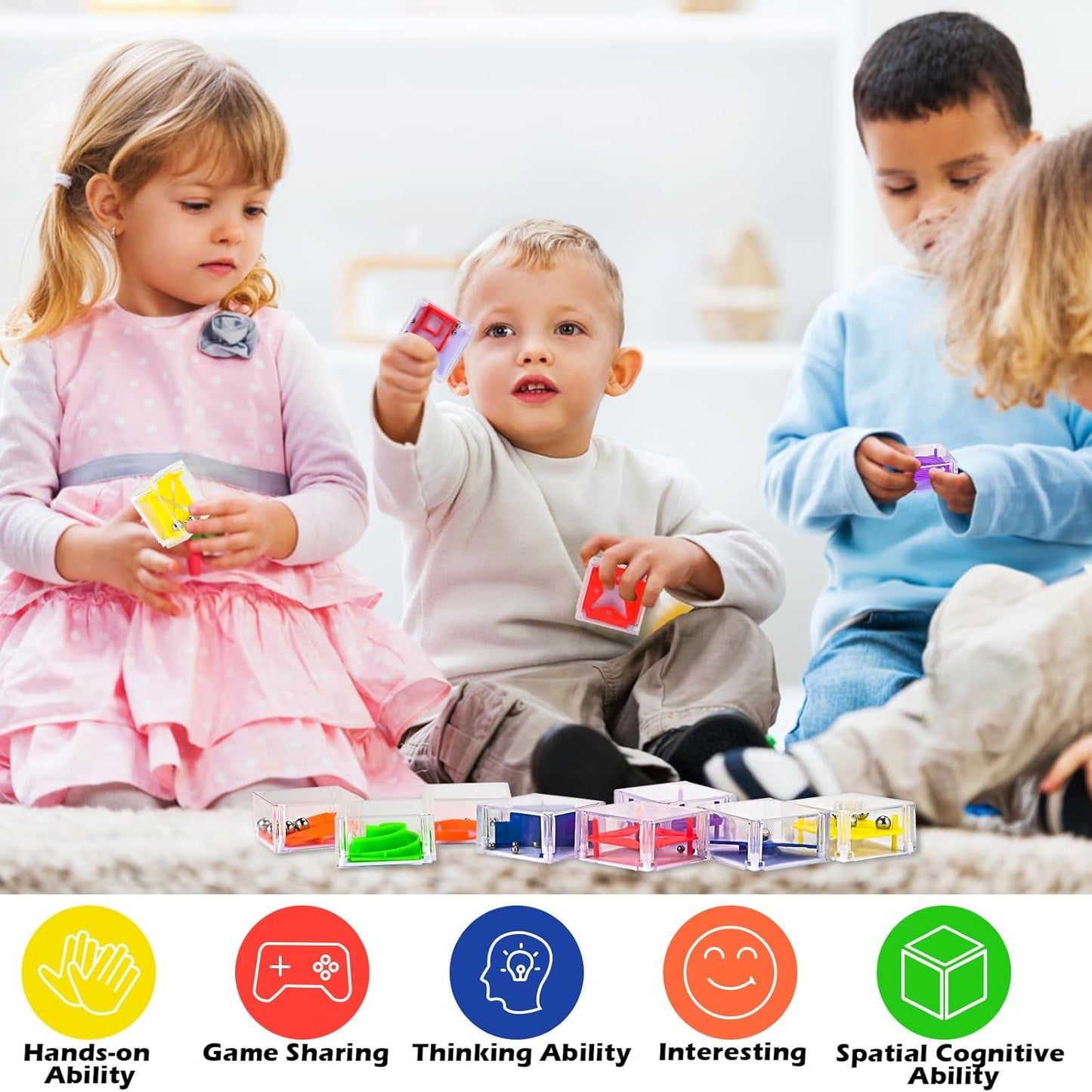 GOLDGE 24 Pcs Balance IQ Maze Game Toy Set - Mini 3D Brain Maze Puzzle Cubes in a Box. Fun Party Favor Games and Ideal Prizes for Kids and Adults (24 Pcs)