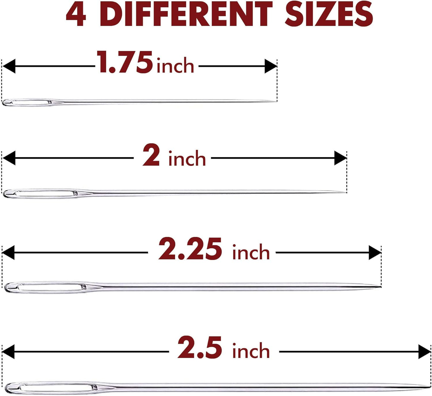 Large Eye Sharp Stitching Needles for Needlework 1.75-2.5 inches - 28 Embroidery Needles for Hand Sewing Variety Sizes in a Handy Storage Tube
