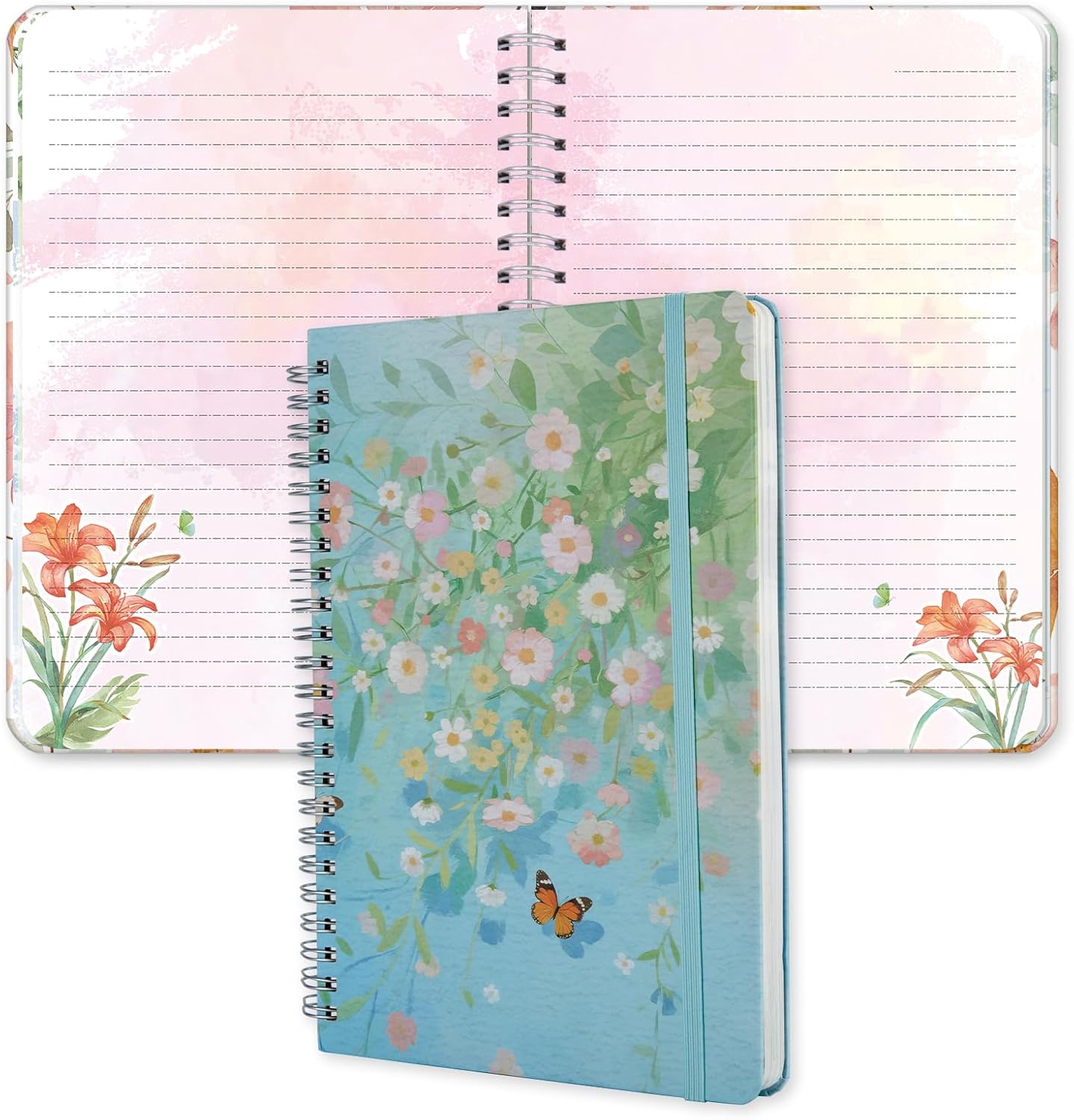 SIIXU Floral Decorated Notebook A5, Unique Colorful Flower Design Journal with Patterned Inner Pages for Writing, Small, Lined,