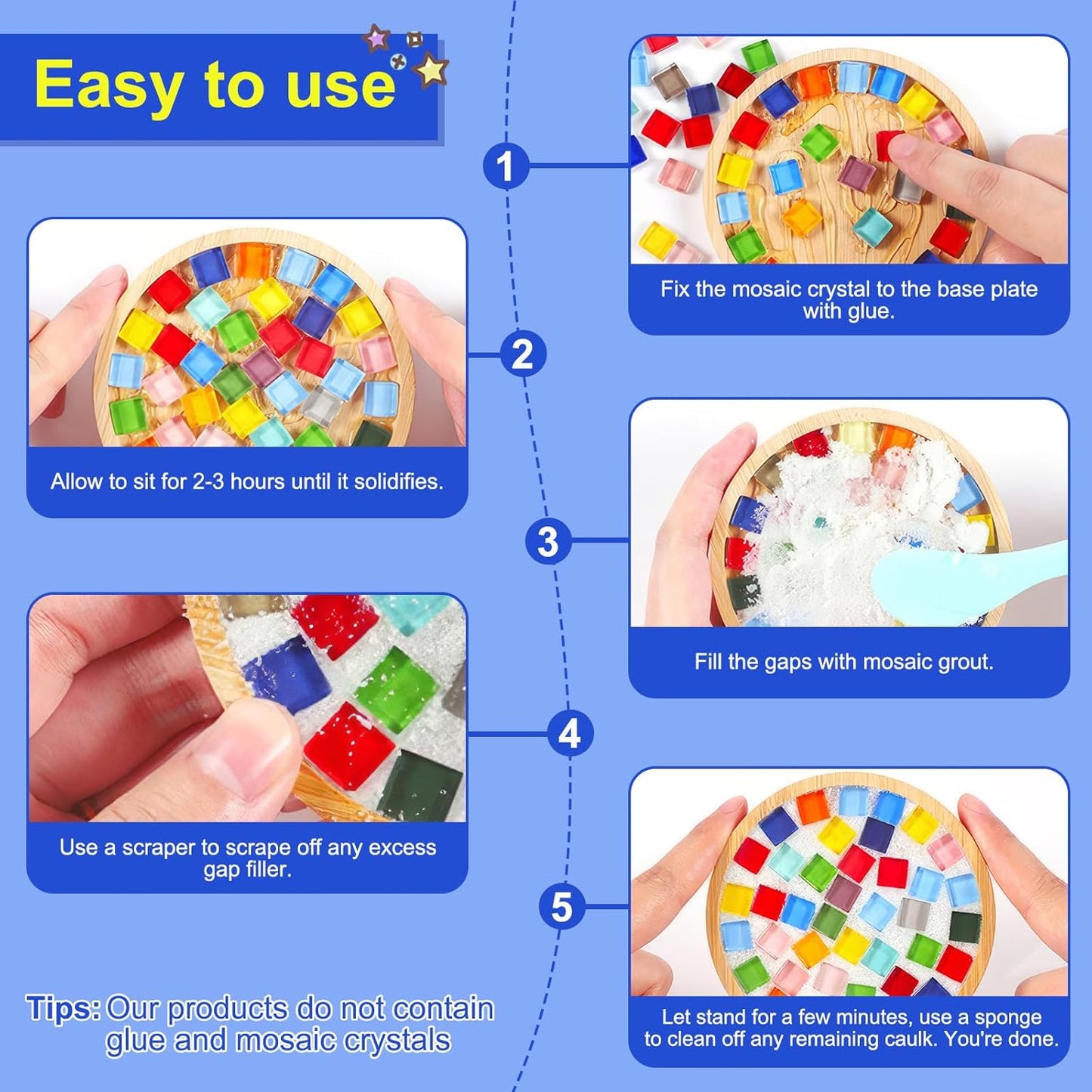 Mosaic Crystal Grout Kit with Scraper, Mosaic Crystal Sealant, Handmade Decorate Tessellated Coasters, No Need to add Water, Perfect for DIY Craft Projects & Tile Accessories (Translucent, 14oz)