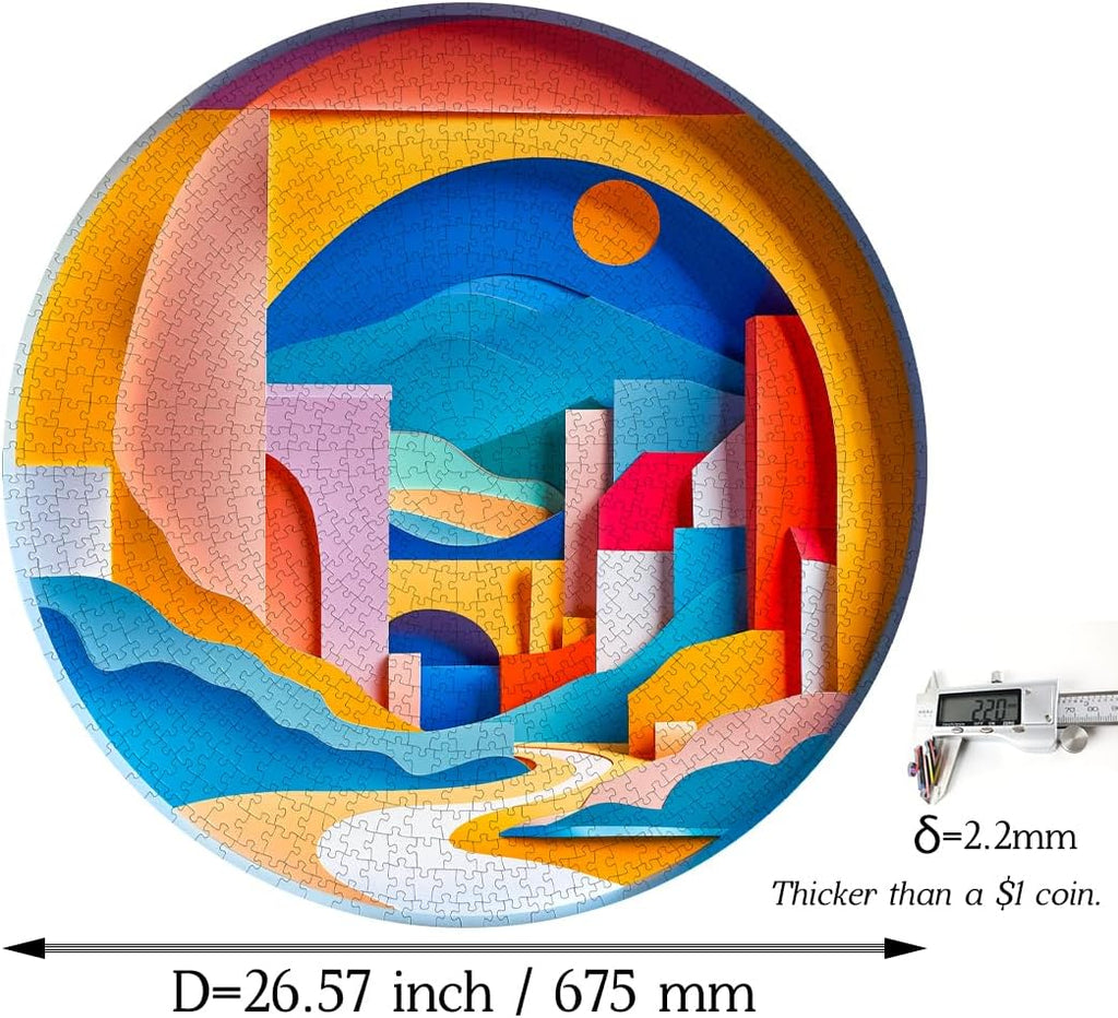 Bgraamiens 3D Visual Sunrise in The Distance 1000 Pieces Round Puzzle for Adult,Unique Modern Art