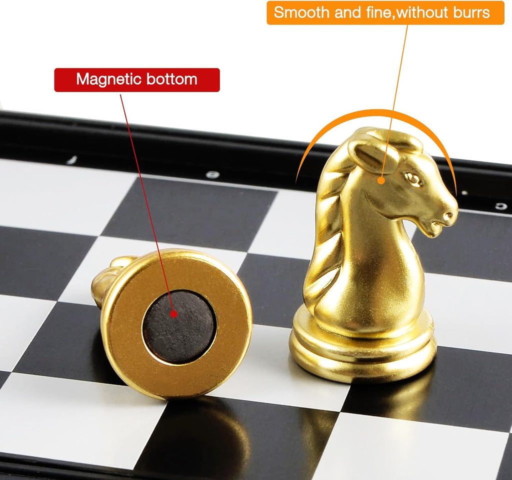 5'' Mini 3 in 1 Chess Checkers Backgammon Set Magnetic Folding Travel Chess Board with Instructions 2 Players for Kids and Adults