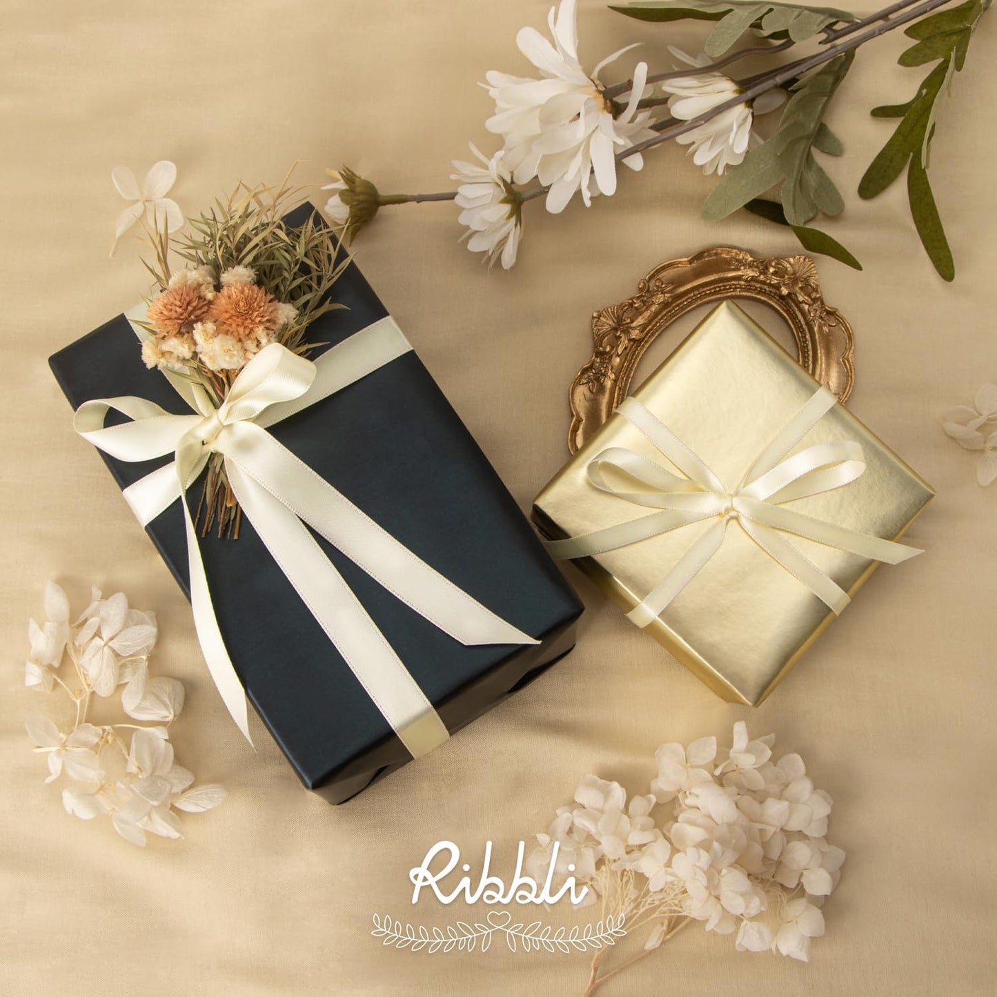Ribbli Ivory Satin Ribbon Double Faced Satin 1/2 Inch x Continuous 100 Yards-Cream White Ribbon for Gift Wrapping Crafts Wedding Decoration Bows Bouquet Floral Arrangement