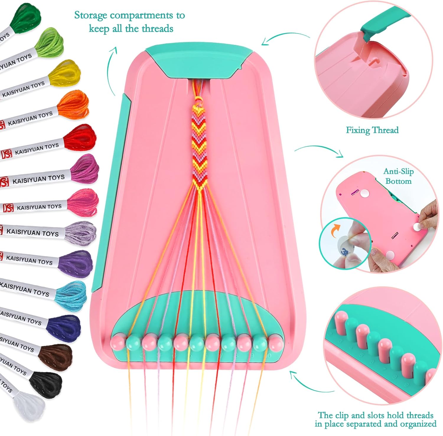 Friendship Bracelet Making Kit for Girls, Arts and Crafts Bracelets String Maker Kit for Kids Ages 8-12 Christmas Birthday Gifts (Pink with Green)