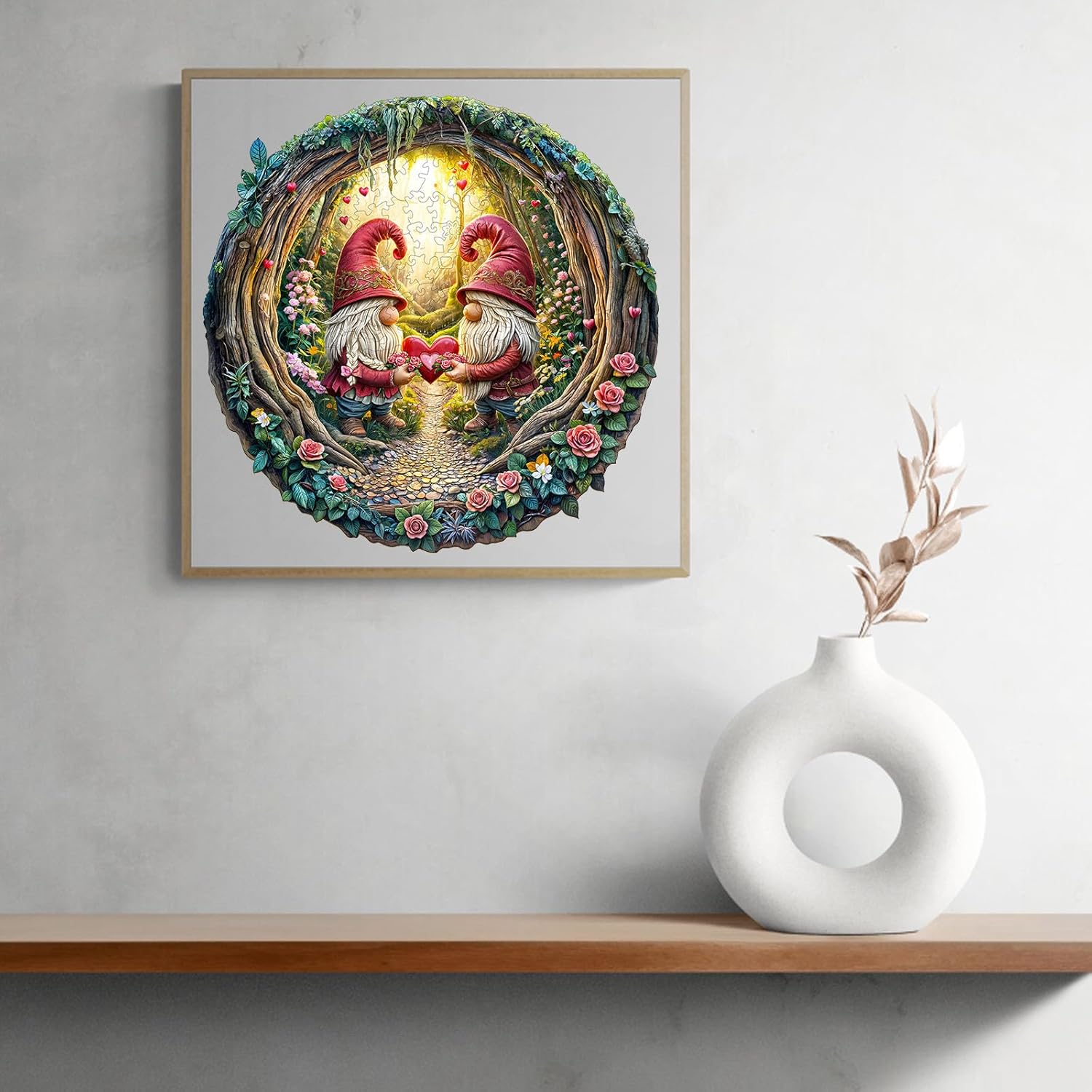 KAAYEE Wooden Puzzles for Adults, 3D Visual Effect Gnome Couple Wooden Jigsaw Puzzle Unique Shape Wood Puzzle Adult, 3D Effect Flat Puzzle Birthday Family Games (M-11.4 * 11.3in-200pcs)