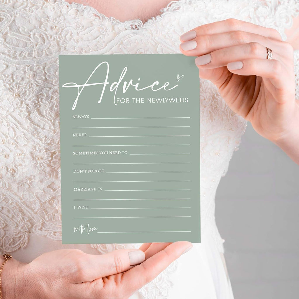 Bridal Shower Games Cards, Advice for The Newlyweds, Bridal Shower Games 25 Guests, Engagement Party Wedding Games for Guests, Minimalist Green Wedding Party Supplies - C01, Blue