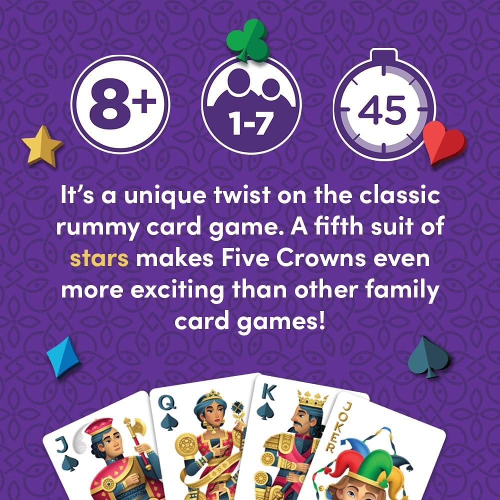 PlayMonster Five Crowns Collectible Tin – Card Game for Kids and Adults, Family Game Night, The Game isn’t Over Until the Kings Go Wild!, 5 Suited Rummy Style Card Game, 1-7 Players, Ages 8+