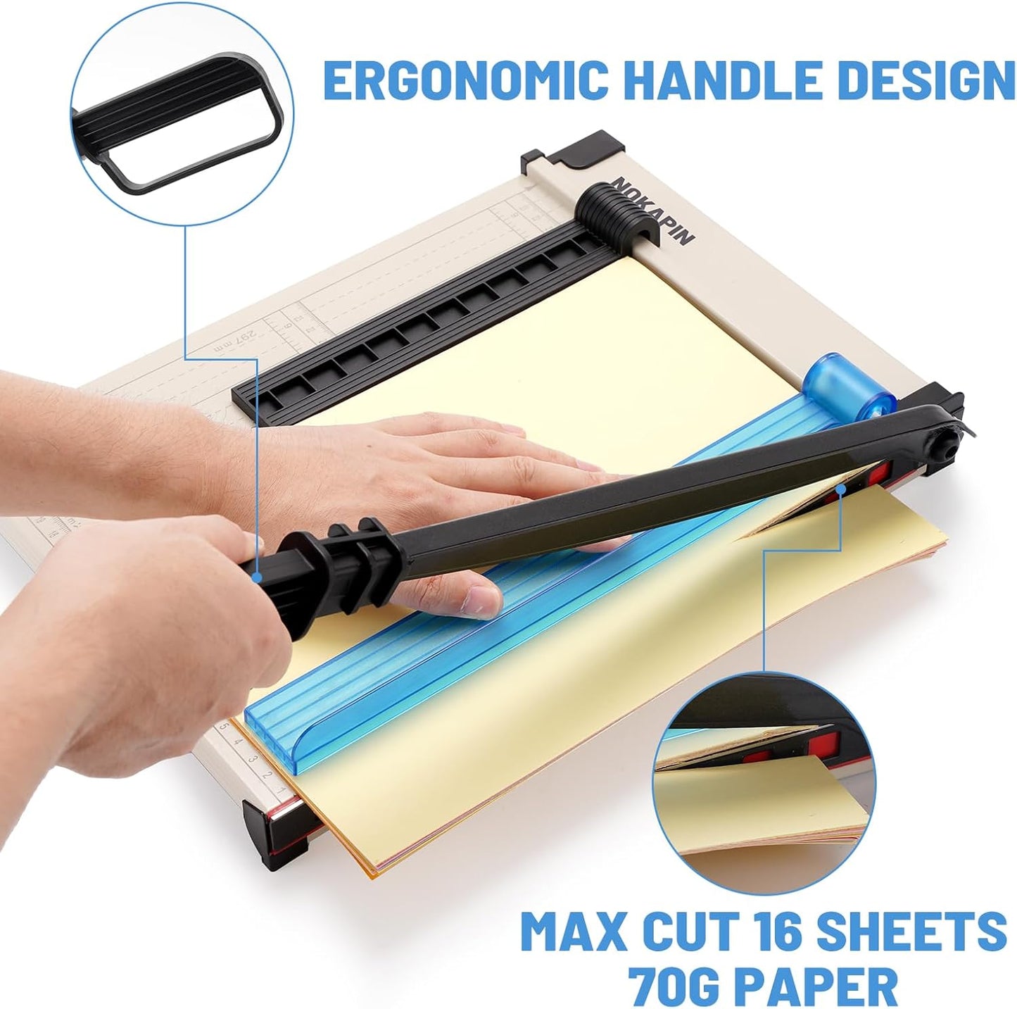 Paper Cutter, Paper Slicer with Safety Guard and Blade Lock, 12" Cut Length Guillotine Paper Cutter with 16 Sheet Capacity, Paper Cutters and Trimmers for Cardstock Cardboard (White)
