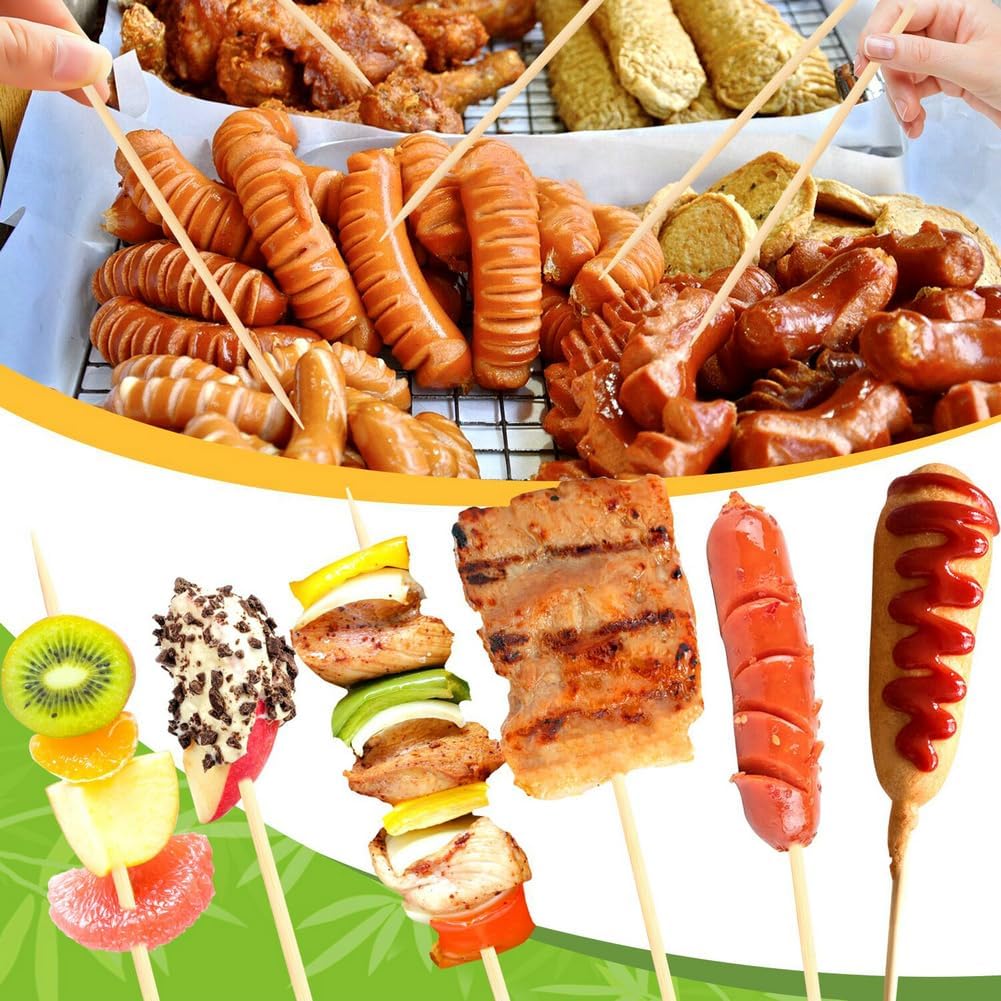 300 Pcs 6 inch Natural Bamboo Skewers, Φ=4mm, PEOUWNES Food Sticks for Appetiser, BBQ, Fruit，Cocktail, Grilling Kebabs, Bouquet, Chocolate Fountain, Corn Dog, Kitchen, Barbecue, Crafting and Party