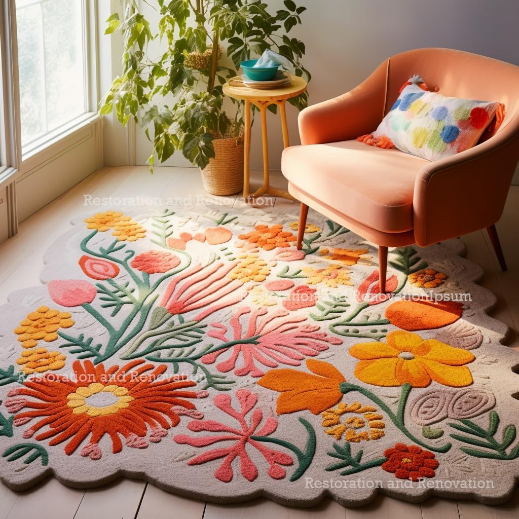 Handmade Wool Floral Area Rug for Living Room | Elegant Flower Garden Design, Soft, Thick and Durable | Bedroom, Dining Room & Home Decor Carpet (2.6' x 8', Floral C)