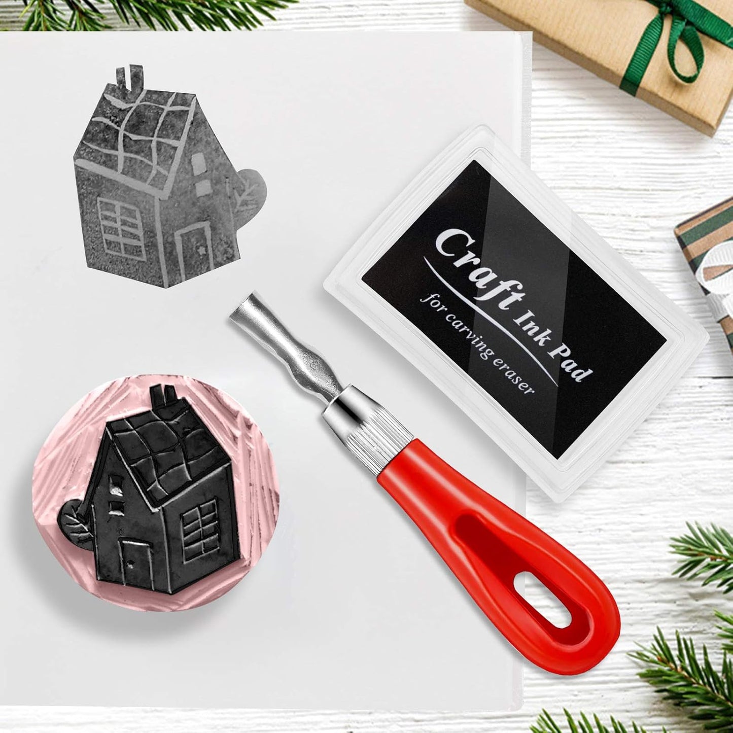 WAYCOM Rubber Stamp Making Kit - Linoleum Cutter Set, Hobby Knife, Pencil for DIY Stamp Carving Craft