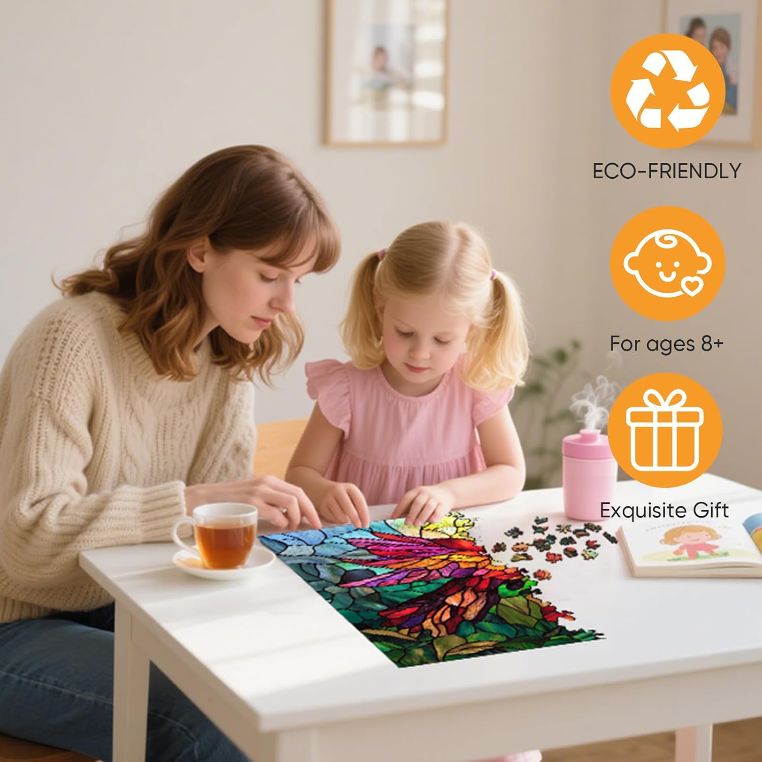 Wooden Puzzles for Adults, Stained Glass Puzzles 499 Pieces, Unique Shaped Hummingbird Jigsaw Puzzles for Adults and Kids, Birthday Gifts Fun Challenge Family Game 16.5'' x 16.5''