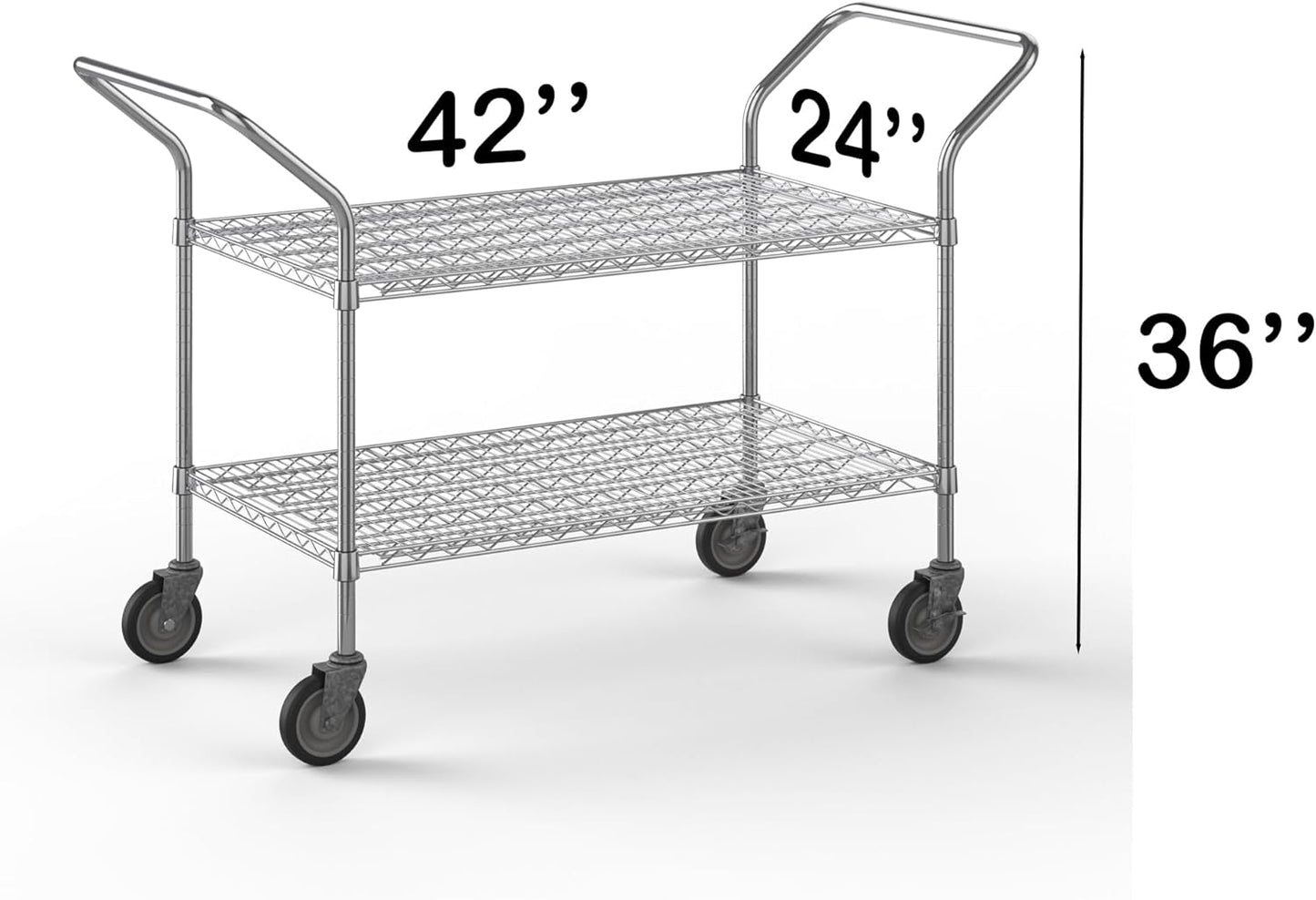 24" W x 42" L x 36" H Chrome Heavy Duty Utility Cart | 2-Tier | NSF Commercial Storage Rack Mobile Unit | Storage and Mobility Solution for Your Business