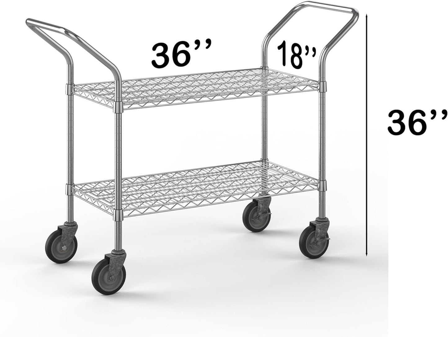 18" W x 36" L x 36" H Chrome Heavy Duty Utility Cart | 2-Tier | NSF Commercial Storage Rack Mobile Unit | Storage and Mobility Solution for Your Business