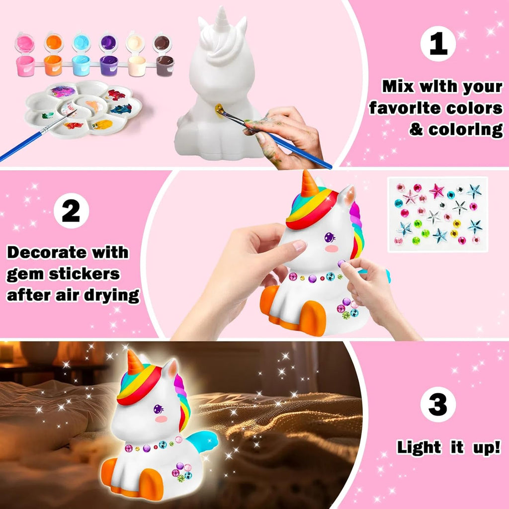 FUNZBO Paint Your Own Unicorn Lamp Kit - Halloweens Arts and Crafts Supplies Painting Kits for Kids Teens, DIY Night Light Unicorn Toy for Toddlers Girl Boy Age 3 4 5 6 7 8 9 10 11 12 13 Birthday Gift