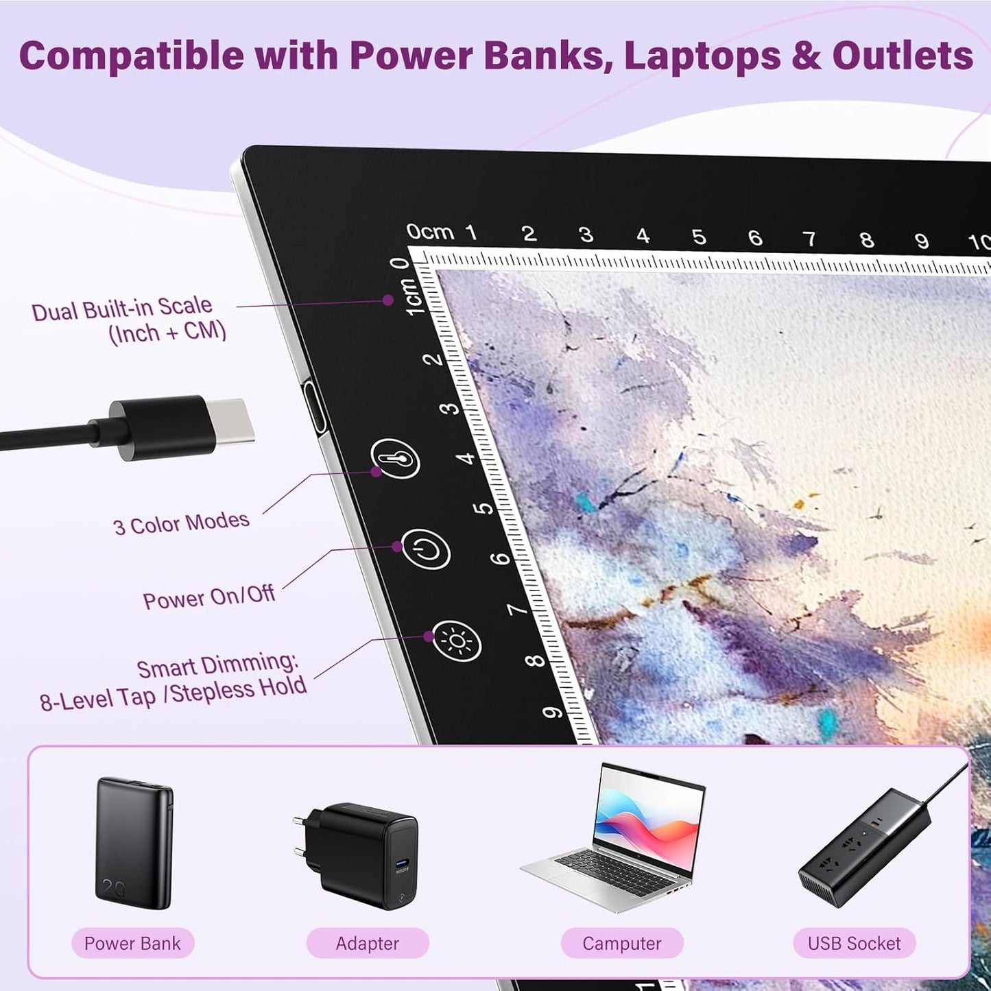 ZEXALIGHT A3 Light Box for Tracing, Light Pad for Diamond Painting with 8 Levels/Stepless Dimming Brightness and 3 Color Modes, Ultra-Thin Copy Board Light Table for Artists Tracing Drawing (Pink)