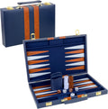 Backgammon Set 2 Players Classic Backgammon Sets for Adults Board Game with PU Leather Case Portable and Travel Backgammon Set (Navy, 15inch)