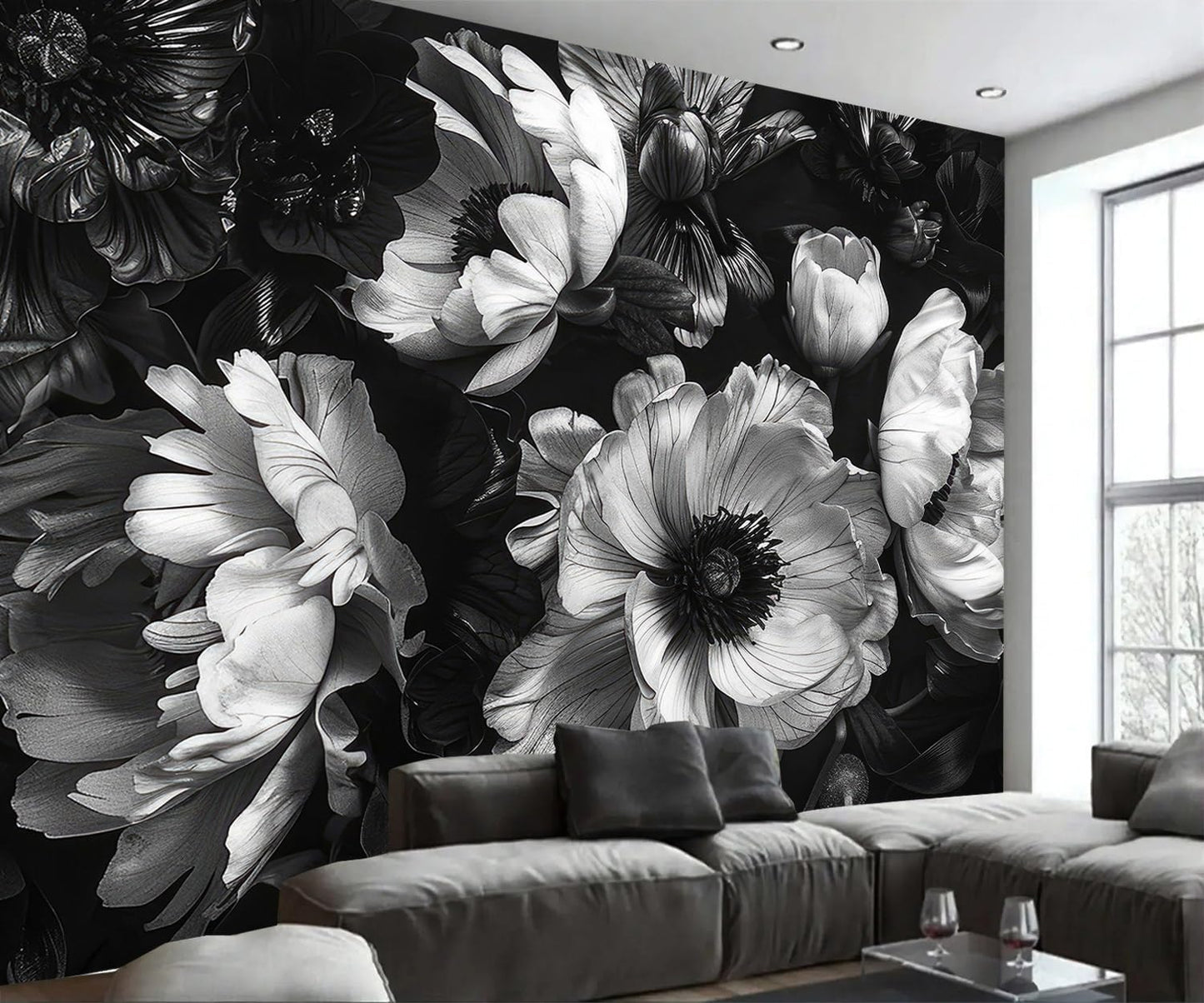 AFZEVEB-Black Peony Floral Wallpaper Vintage Large Flower Wall murals for Bedroom 114"x74"(Not Peel and Stick)