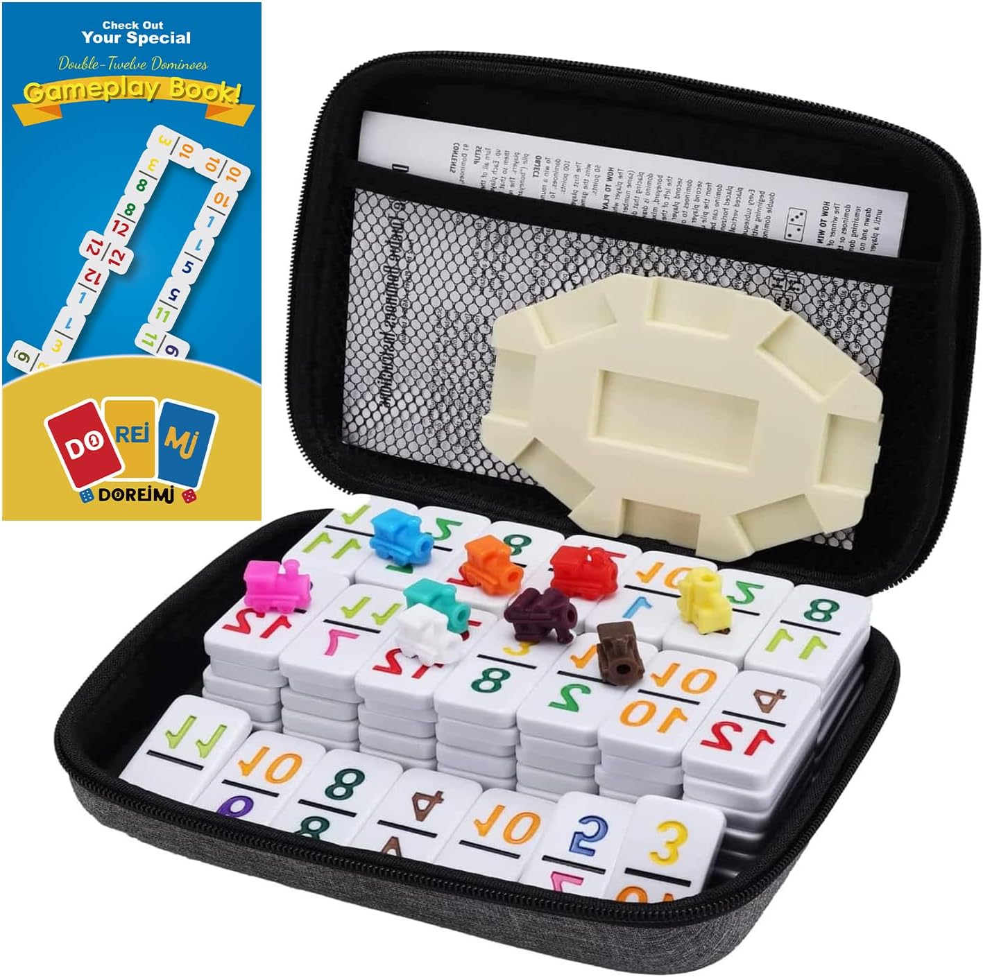 Travel Protable Mexican Train Dominoes Set Numbers Double 12 Dominoes Set with 91 Colored Tiles Number Domino Set for Kids, Adults Family Board Team Games