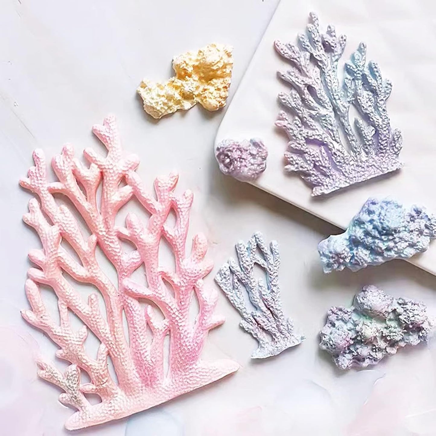 5 PCS Marine Theme Fondant Silicone Mold Seaweed Sea Fish Coral Sea Turtle Shape DIY Handmade Baking Tools, For Theme Cake Cookie Chocolate Candy Decoration Fondant Polymer Clay