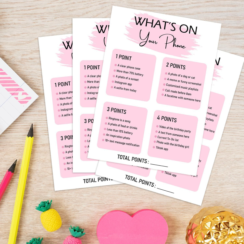 Birthday Party Game - What's On Your Phone,Birthday Party Activity Favor, Set of 20 Games Cards, Birthday Supplies, Activity, Decorations -B02