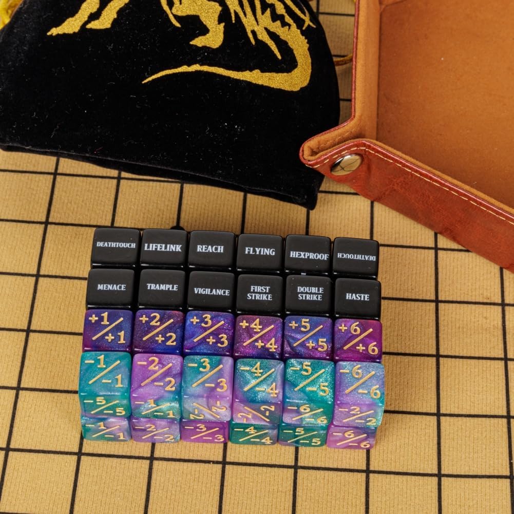 48 PCS MTG Counter Token Dice Abilities Keyword Counters Bulk Creature Stats Buff Magic The Gathering Tokens Dice Set with Bag TCG Card Games Accessories (MTG)