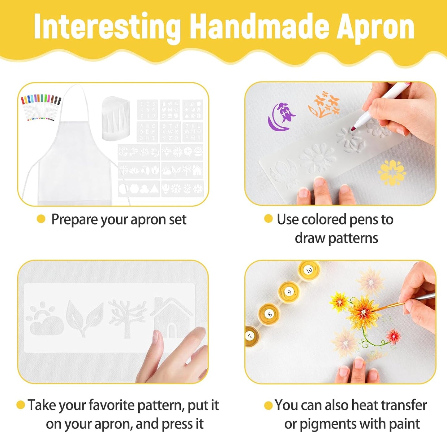 36PCS DIY Kids Chef Hat and Apron Set Kids Painting Aprons with Colored Pen and Crafts Template for Baking Painting Craft