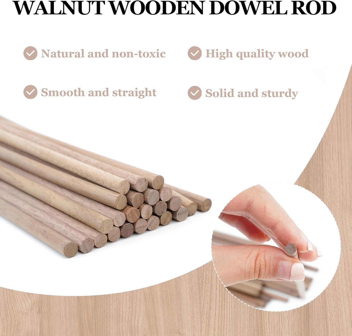 24pcs Wooden Dowel Rods, 1/4 X 12 Inch Long Walnut Dowel Rod Wooden Sticks for Crafts, Round Wood Filler Sticks, Unfinished Wood Dowels for Woodworking Building Material Window Cake Support