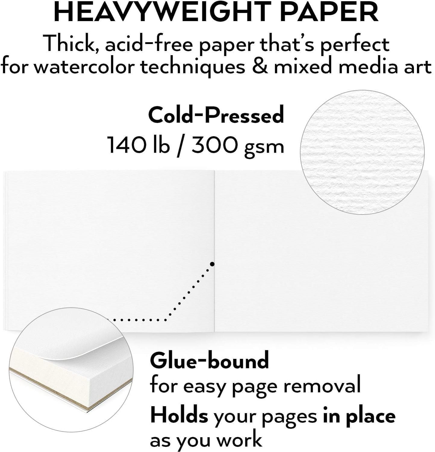 ARTEZA Watercolor Paper, 32 Sheets Each, 9x12 Inch Water Color Paper, 140lb/300gsm, Cold Press, Acid Free Art Paper