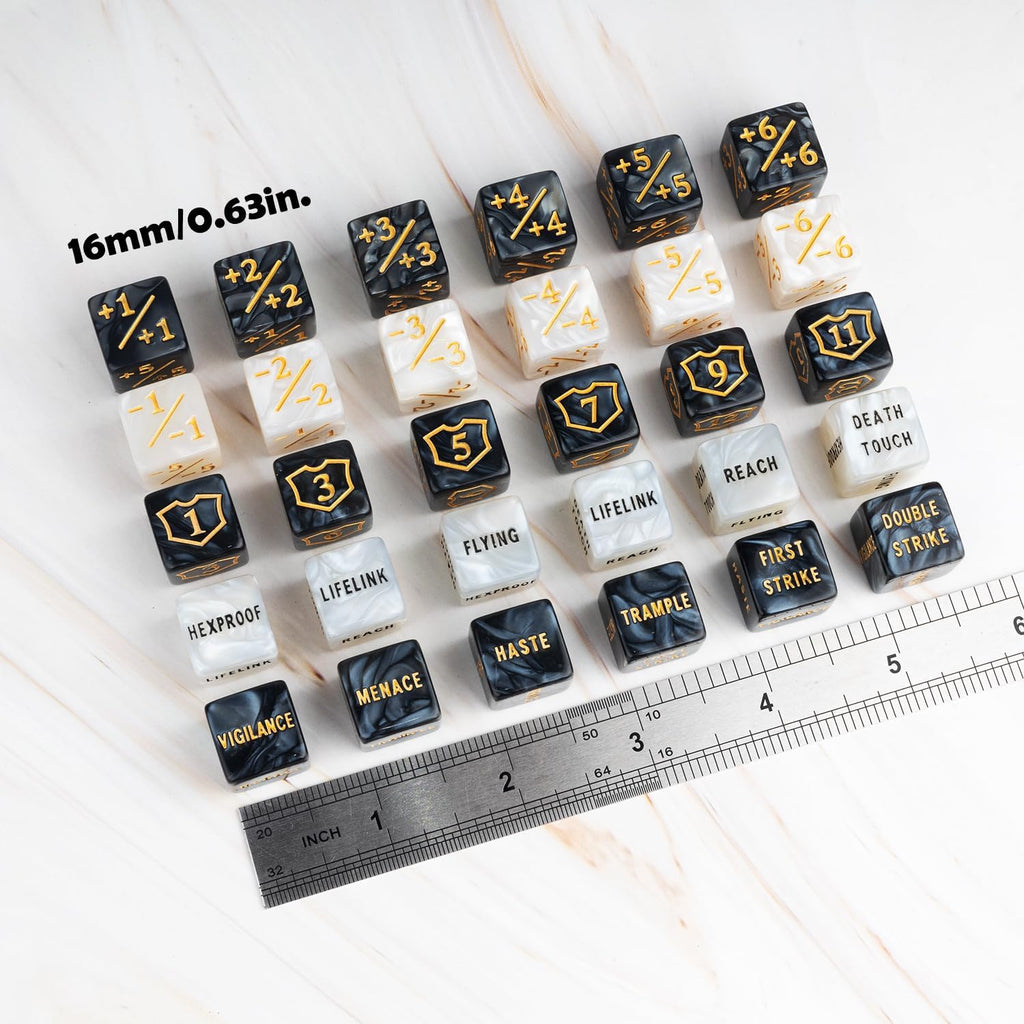 65 Pieces MTG Dice Counters Life Keyword Counter Dice Set Plus One/+1 Buff Abilities Shield Tokens for MTG, TCG, Cards Gaming Accessories