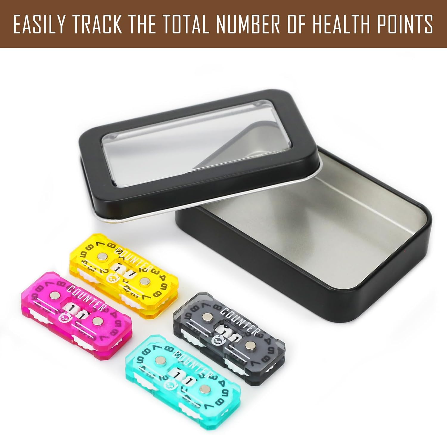4Pcs MTG Life Counter Twin Digits with Metal Box, Tracker Life Counter for Board Games, Compatible with Magic The gatering Accessories RPG D&D CCG TCG Tabletop Board Games