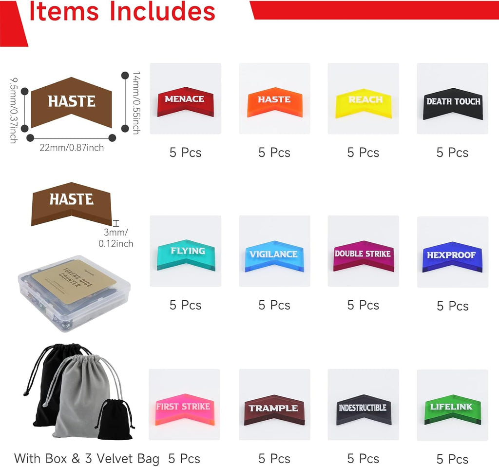 SIXPOINTS 130 Pieces MTG Counter Dice Plus 1 Life Counters Tokens 6 Sided D20 Dice & MTG Counters/Keyword Counters Set Compatible with Magic The Gathering, TCG, Card Games Accessories