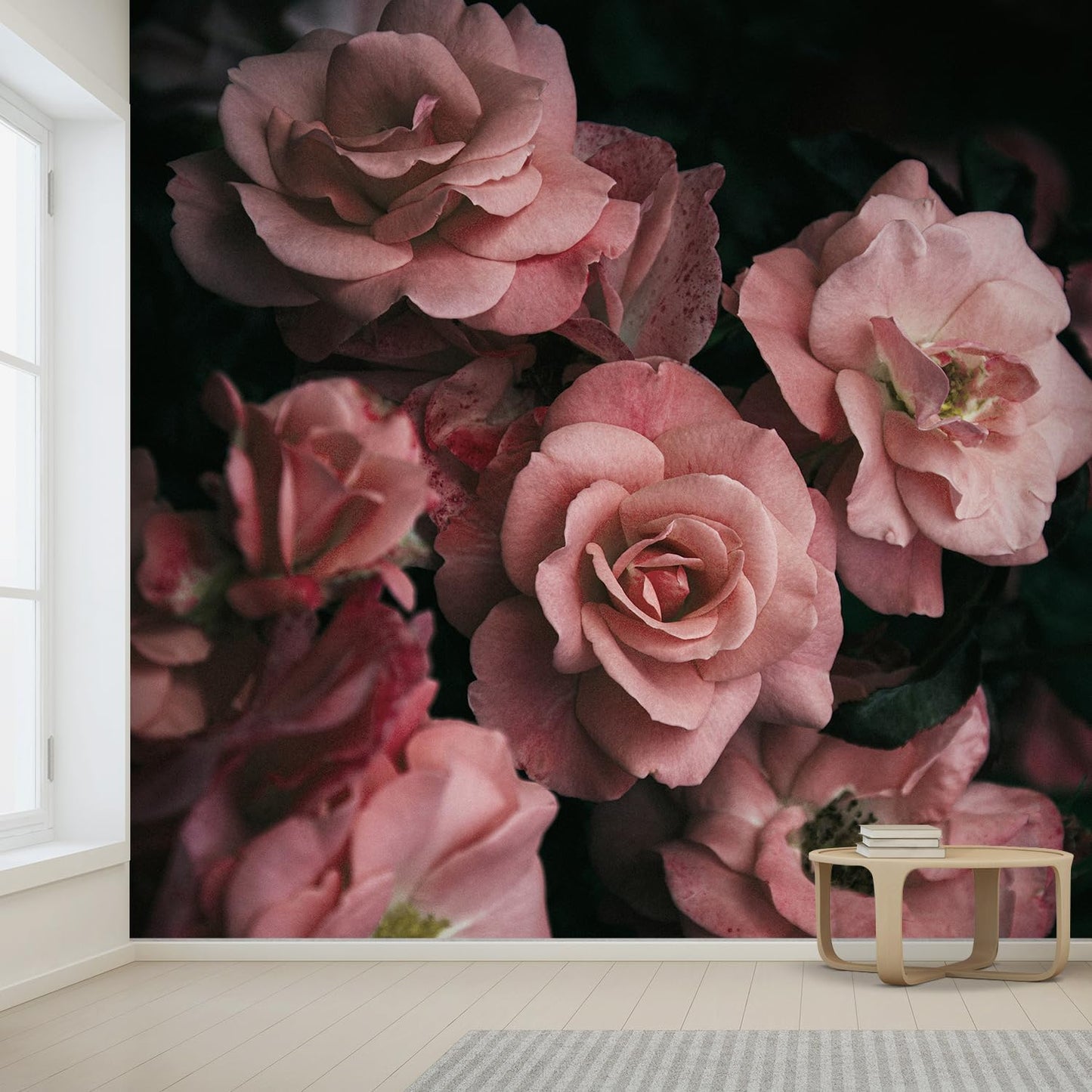 wall26 Removable Wall Sticker/Wall Mural Close Up Dark Rose Flower Blossoms Nature Wilderness Photography Realism Decorative Botanical Relax/Calm Floral for Living Room, Bedroom, Office - 100"x144"