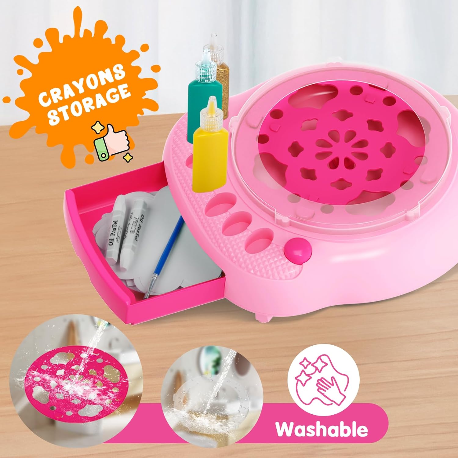 Paint Spin Art Machine Kit for Kids, Arts & Crafts Painting Spinner Toys Kits Sets for Boys & Girls Ages 6 7 8 9 Year Old Pink
