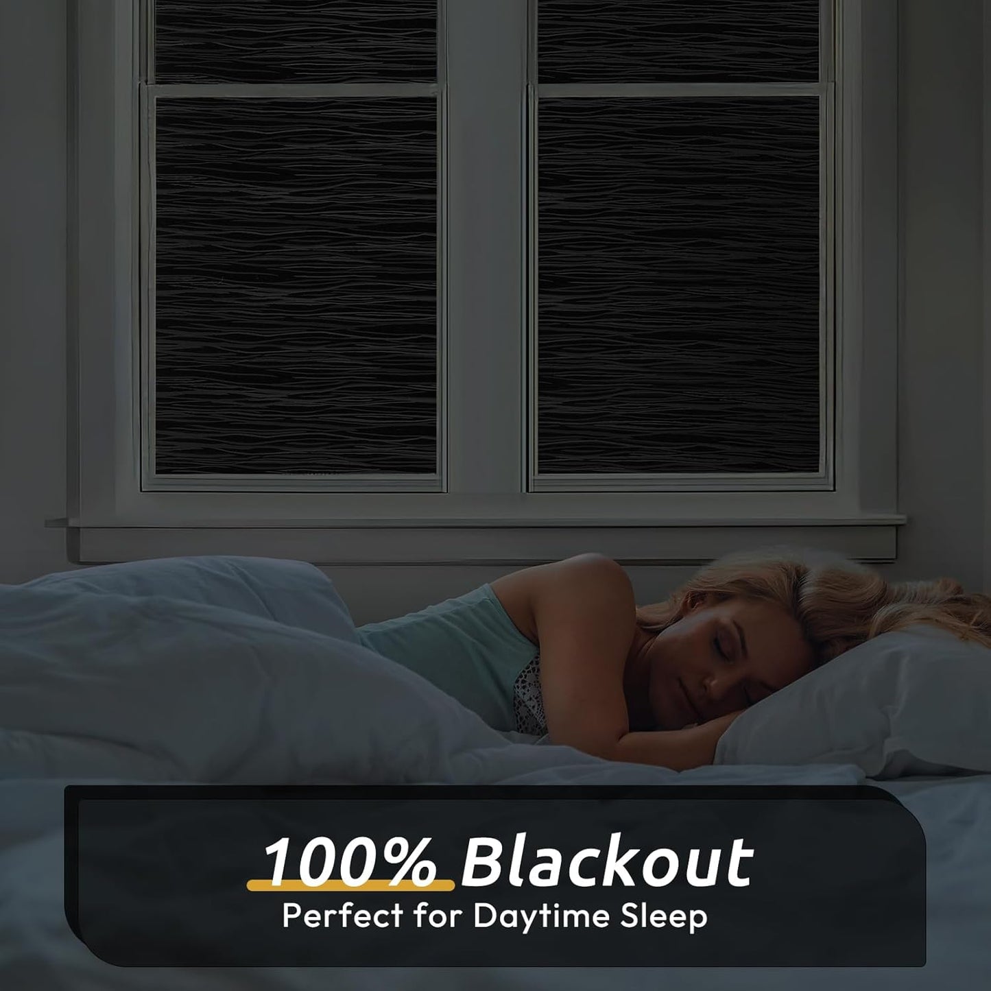rabbitgoo Blackout Window Film, Sun Light Blocking Window Black Out Cover for UV Reduction, Removable Tint Room Darken Heat Control Frosted Glass Sticker for Home, Black, 35.4 x 78.7 Inches