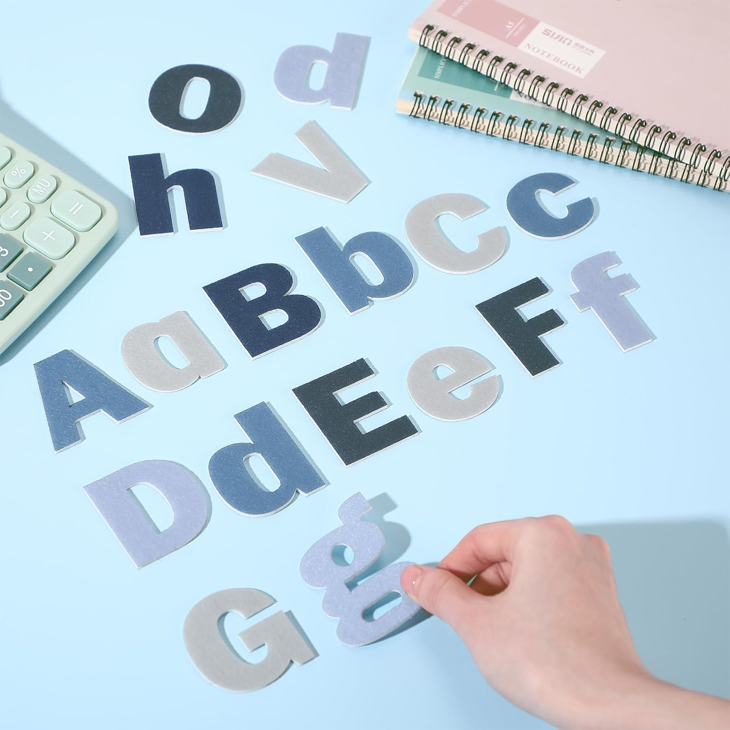 Breling 310 Pieces Felt Bulletin Board Letters Sticker with Number, 2" Bulk Self Adhesive ABC Upper Lowercase Sticky Letter for Christmas Gift Poster Bulletin Board Classroom(Blue Color)