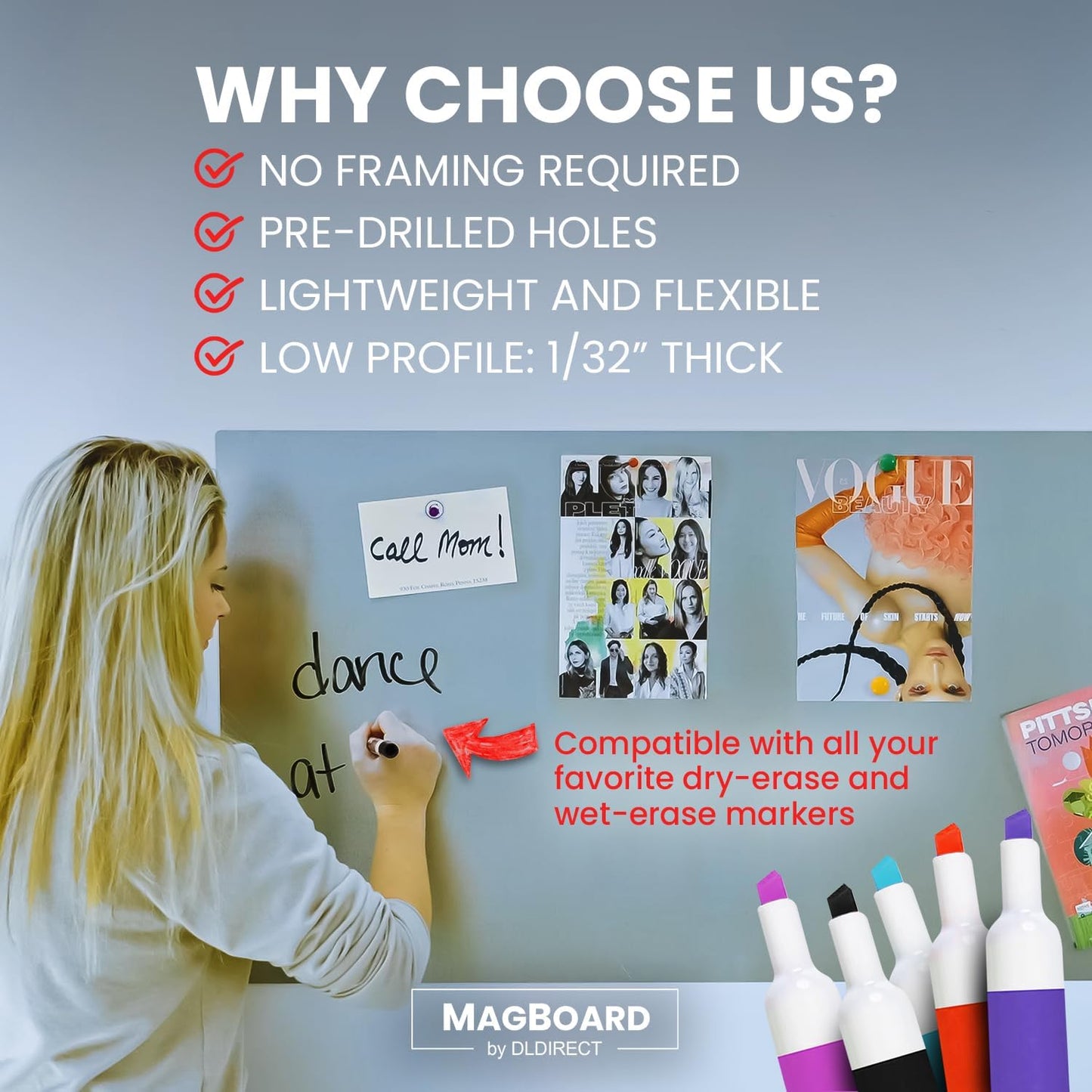 Diamond Life Magnetic Board - Memo & Vision Board for Home, School & Office - Magnet Board for Kids - Pre-drilled Mounting Screws Included (Stainless Steel 24"x48")