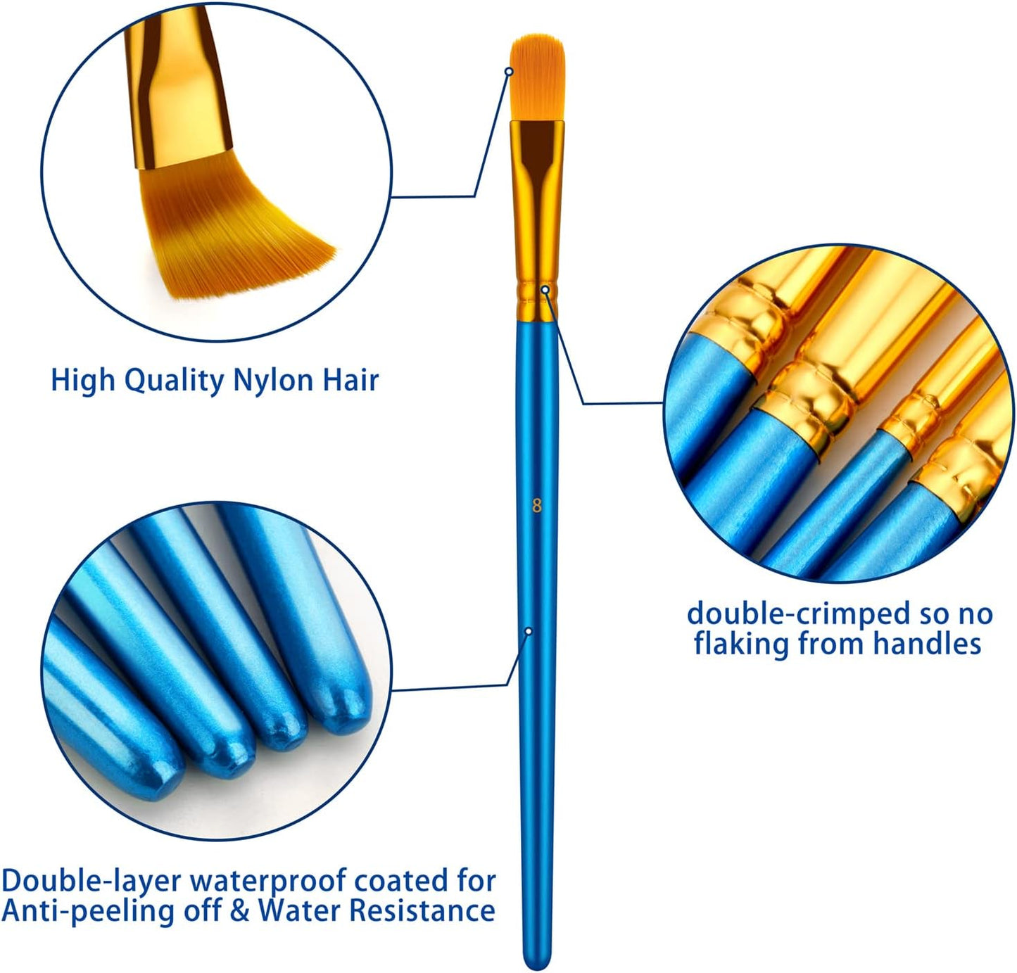 Paint Brushes Set, 30 Pcs Paint Brushes for Acrylic Painting, Oil Watercolor Acrylic Paint Brush, Artist Paintbrushes for Body Face Rock Canvas, Kids Adult Drawing Arts Crafts Supplies, Blue