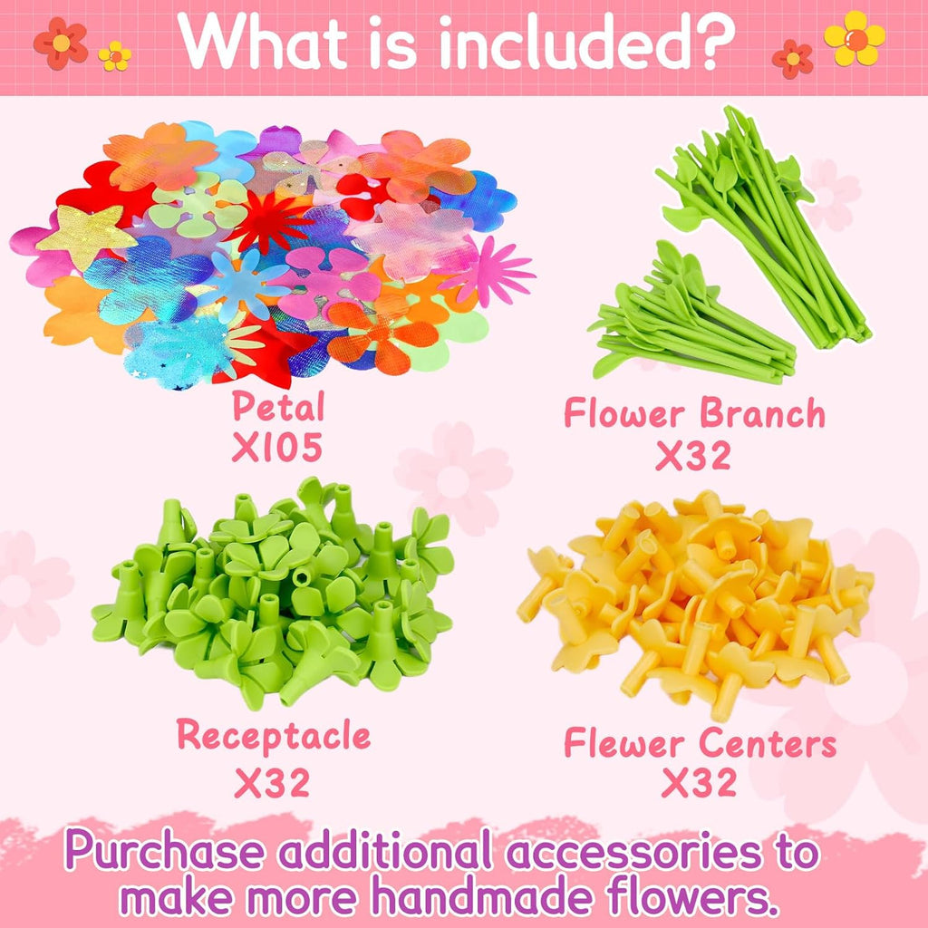 Qirptey Flower Bouquet Craft Kit Accessories DIY Arts and Crafts Toys for Kids Fabric Flower Market Toy Accessories Preschool Learning Birthday Gift for 3 4 5 6 7 Year Old Girls and Boys