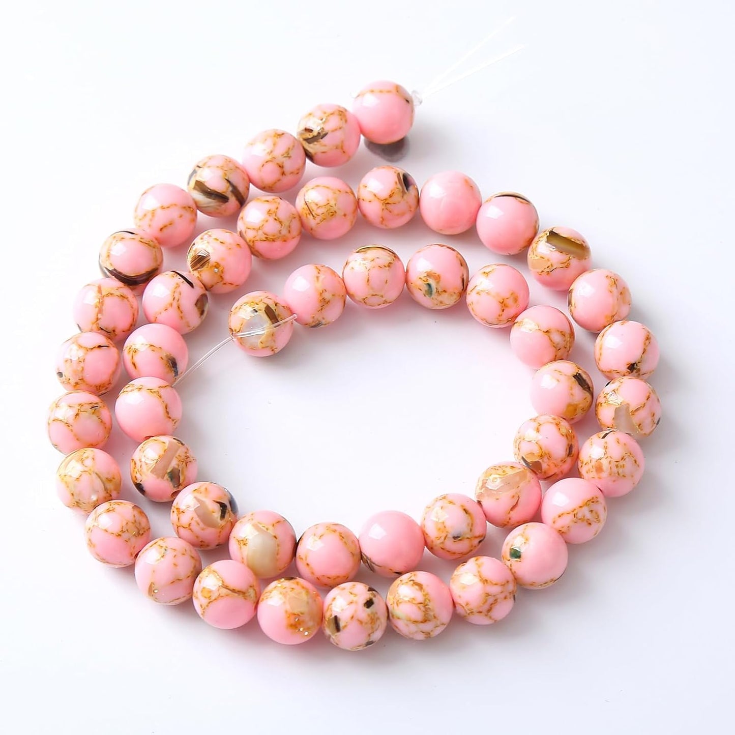 36PCS 10MM Natural Pink Shell Turquoise Beads for Jewelry Making with Mother-of-Pearl Round Loose Beads DIY Bracelet Accessories 15" (10mm, Pink Shell Turquoises)