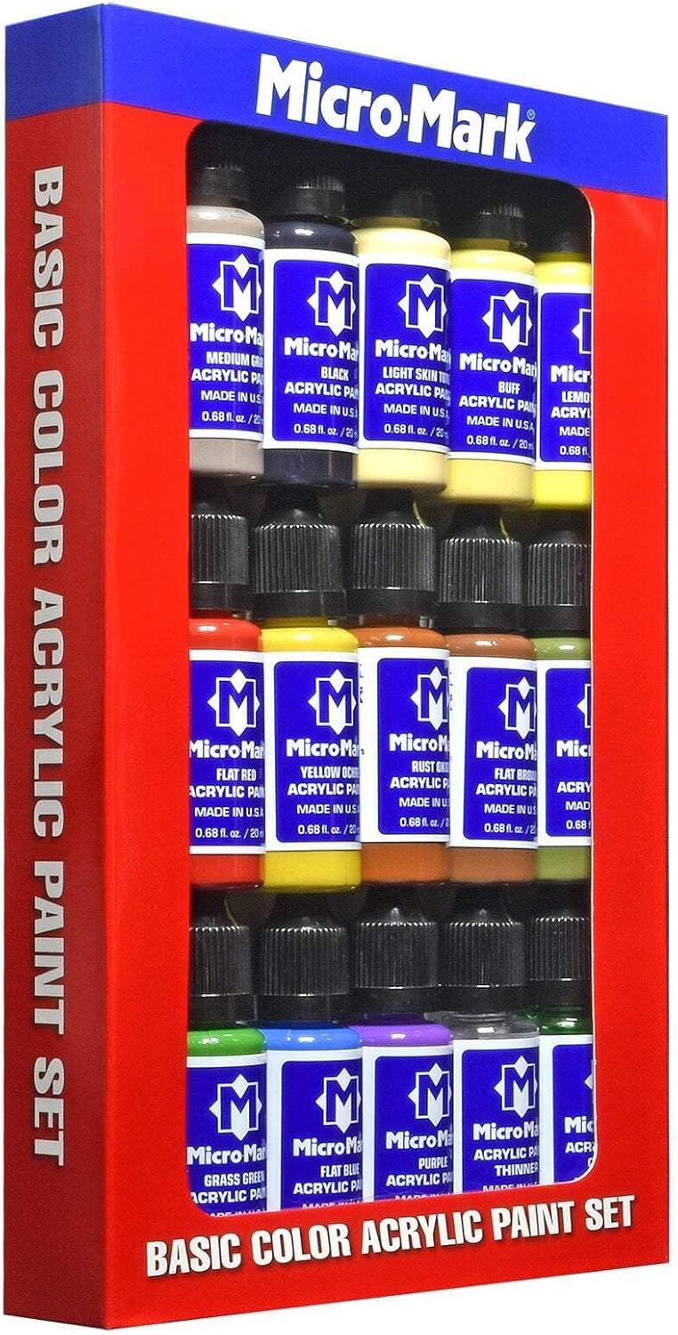 Micro-Mark Basic Color Model Paint Set – Versatile Acrylic Paints for Models, Miniatures, Crafters. Great for Figures, Crafts, Rock Painting, Canvas & More.